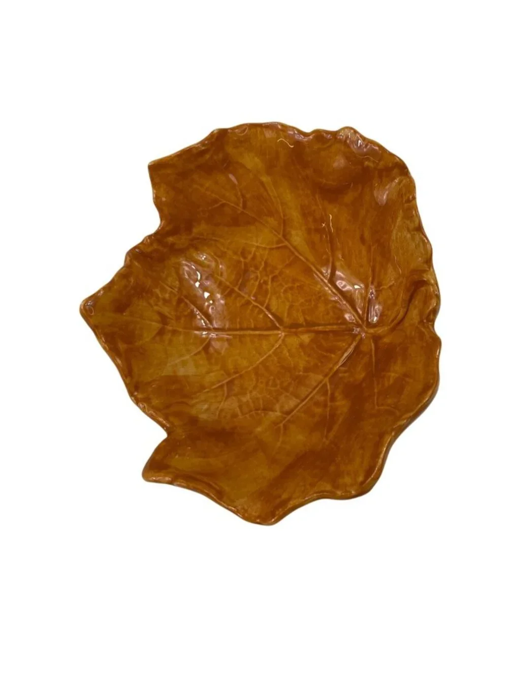 Handcrafted Vintage Leaf-Shaped Pottery Bowl With Pedestal Feet
